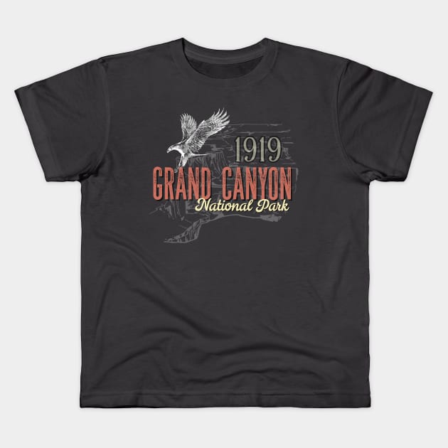 Grand Canyon National Park Arizona AZ Vintage Eagle Kids T-Shirt by Pine Hill Goods